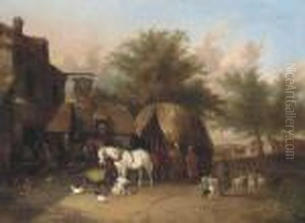 Outside The Inn Oil Painting by Snr William Shayer