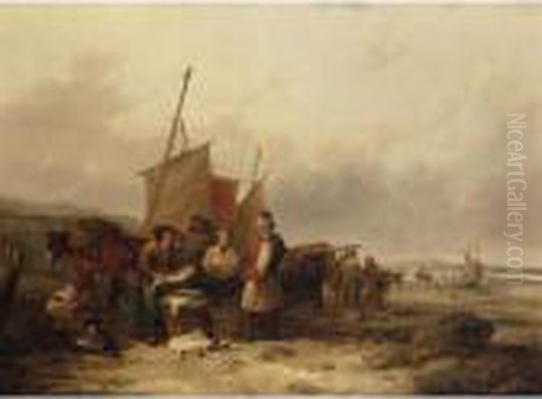 Bargaining For Fish Oil Painting by Snr William Shayer