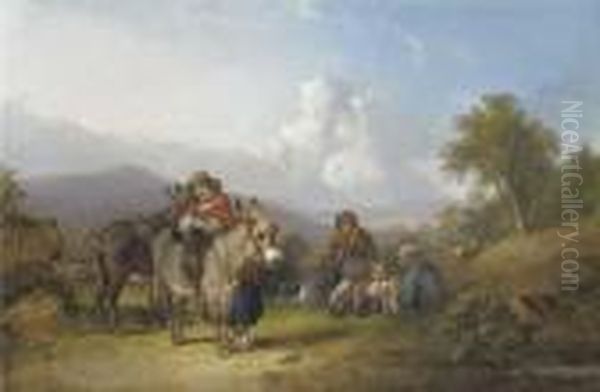 Travellers In An Extensive 
Landscape, Traditionally Identified Asperlieu Common Near Southampton Oil Painting by Snr William Shayer