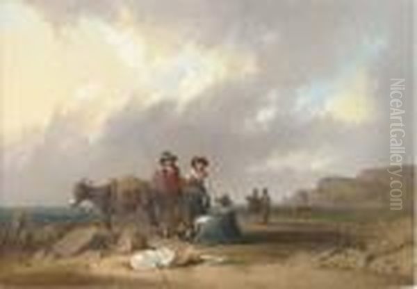 Fisherfolk On The Shore, Southampton Waters, Isle Of Wight Oil Painting by Snr William Shayer