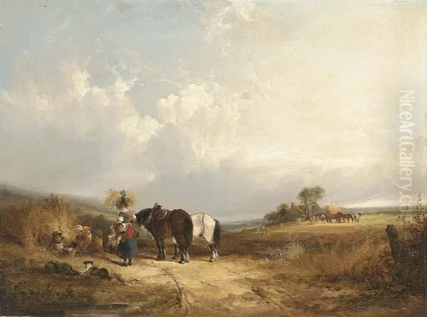 A Summer Landscape With Harvesters Oil Painting by Snr William Shayer