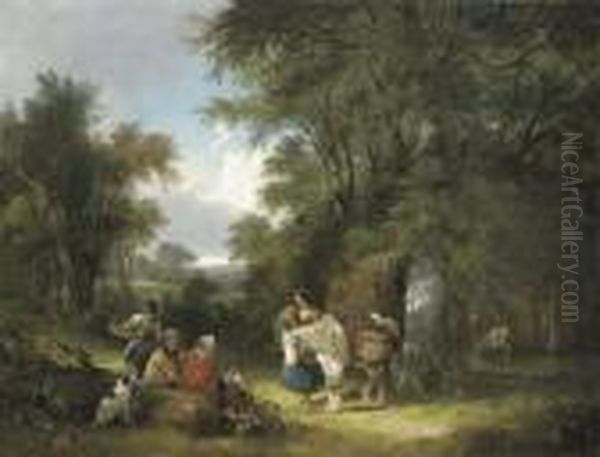 A Gypsy Encampment In A Wooded Landscape Oil Painting by Snr William Shayer