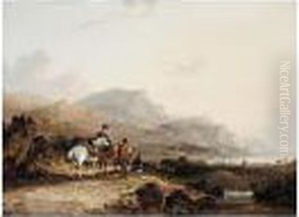 A Rocky Coastal Landscape With Travellers On A Path Oil Painting by Snr William Shayer