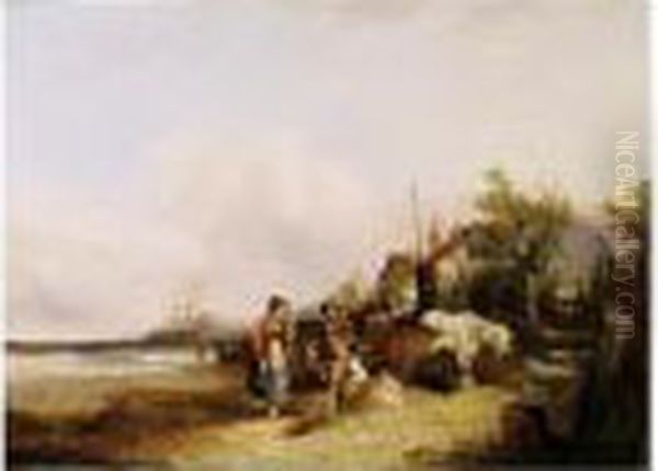 Gossiping On The Beach Oil Painting by Snr William Shayer