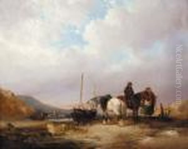 Travellers On A Coastal Path Oil Painting by Snr William Shayer