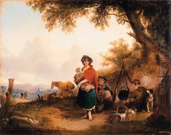 A Gypsy Encampment Oil Painting by Snr William Shayer