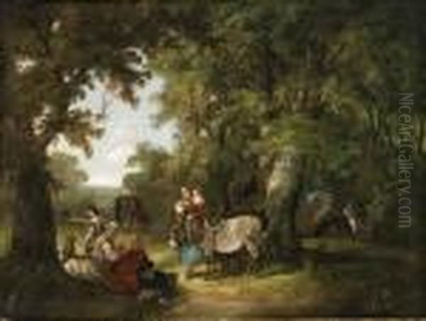 Countryfolk Resting In A Wooded Clearing Oil Painting by Snr William Shayer