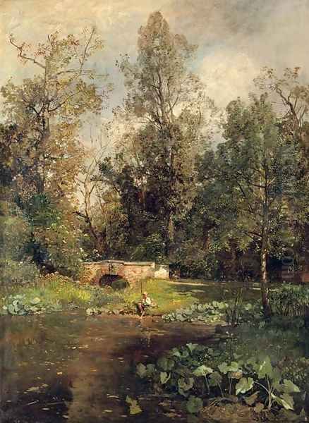 Landschaft bei Hacking (Landscape at Hacking) Oil Painting by Emil Jakob Schindler