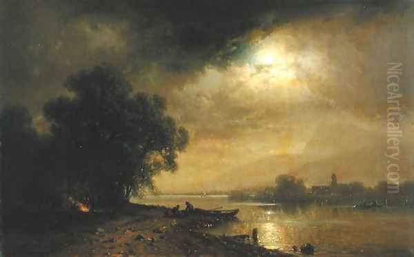 Moonlight Oil Painting by August Schliecker