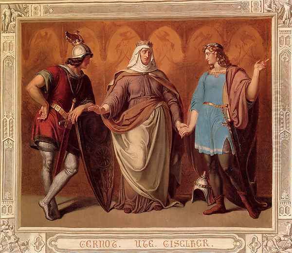 Drei Figuren aus der Nibelungensage Oil Painting by Hans Veit Friedrich Schnorr von Carolsfeld