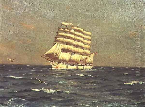 Danish trading ship, Viking Oil Painting by Thomas Jacques Somerscales