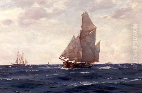 A Ketch and a Brigantine off the Coast, c.1905 Oil Painting by Thomas Jacques Somerscales