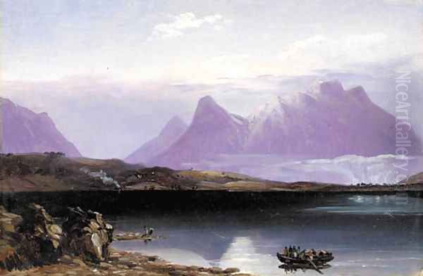 Glencoe, The Birthplace of Ossian from Lock Leven Oil Painting by Russell Smith