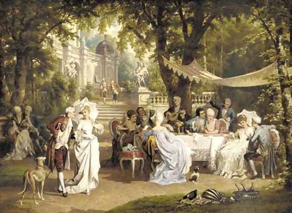 The garden party Oil Painting by Karl Schweninger