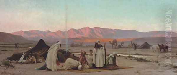 Prayer at Sunset outside Barka, Oman Oil Painting by Adolf Karol Sandoz