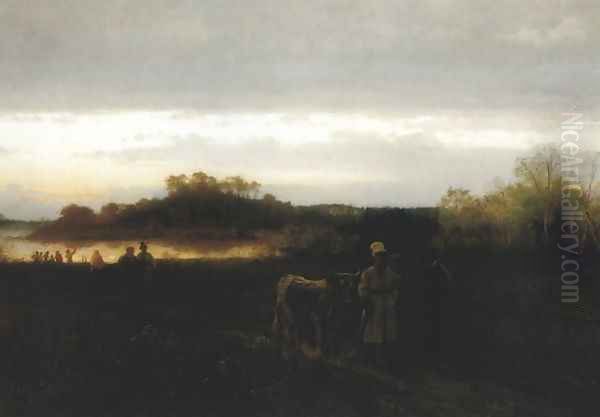 On the Way to a Market Oil Painting by Franciszek Streitt