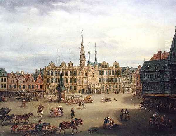 Place de L'Hotel de Ville, Cambrai, c.1780 Oil Painting by Gabriel Jacques de Saint-Anton