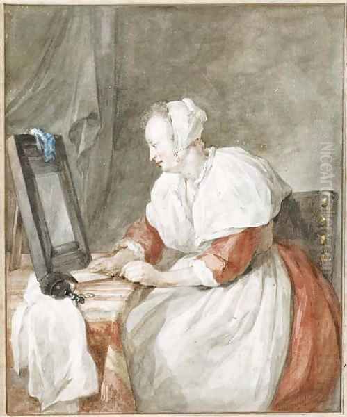 A woman seated at a dressing table Oil Painting by Aert Schouman