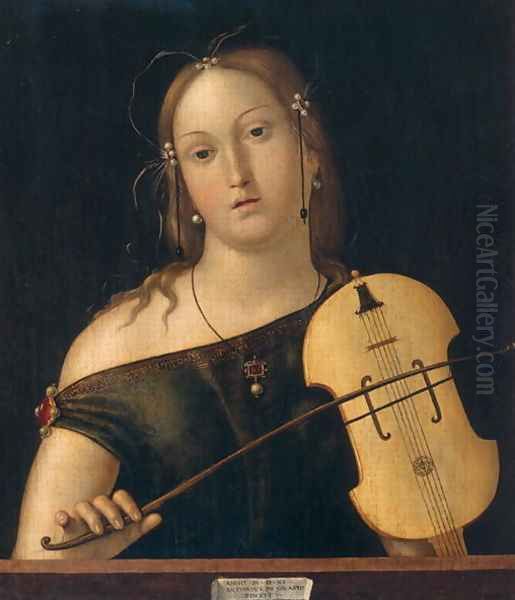 Woman playing the viola Oil Painting by Andrea Solario