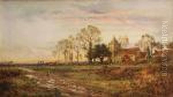 A View Of A Country Church At Sunset Oil Painting by Daniel Sherrin