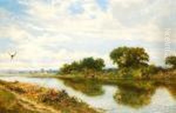 Anglers In A River Landscape Oil Painting by Daniel Sherrin