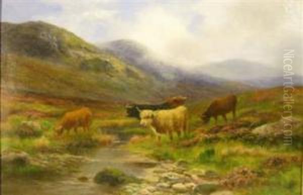 Highland Cattle Grazing Oil Painting by Daniel Sherrin