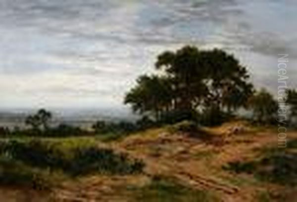 Heathland Landscape With Figures Seated Bytrees Oil Painting by Daniel Sherrin