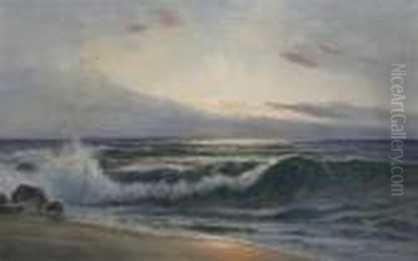 Waves Breaking On The Shore Oil Painting by Daniel Sherrin