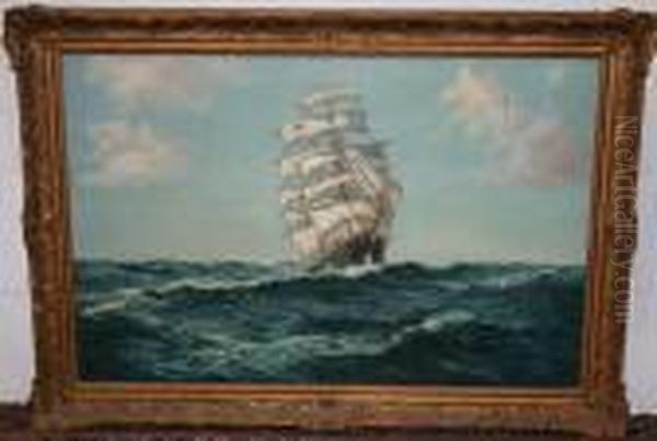 Three Masted Sailing Ship At Sea Oil Painting by Daniel Sherrin