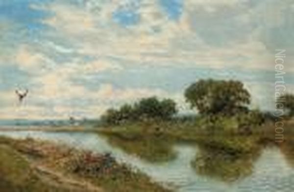 A Peaceful River Landscape Oil Painting by Daniel Sherrin