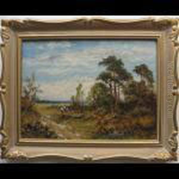 Figures In An Extensive Landscape Oil Painting by Daniel Sherrin