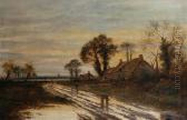 Figures On A Country Lane At Twilight Oil Painting by Daniel Sherrin