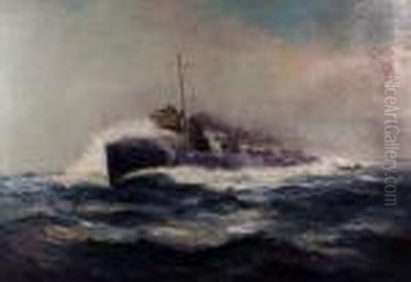 British Royal Navy Torpedo Boat Destroyer Oil Painting by Daniel Sherrin