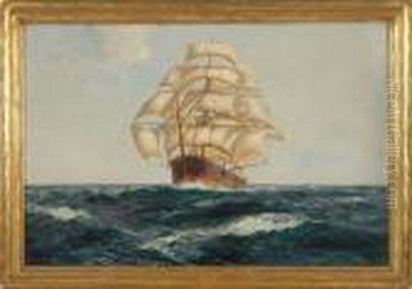 Three-masted Ship Under Sail In Choppy Seas Oil Painting by Daniel Sherrin