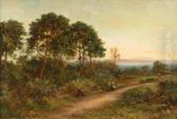 Figures On A Path In An Extensive Landscape Oil Painting by Daniel Sherrin