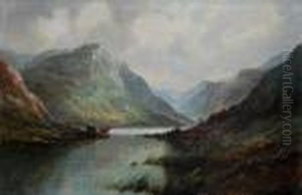 Cattle Watering In A Highland Loch Oil Painting by Daniel Sherrin