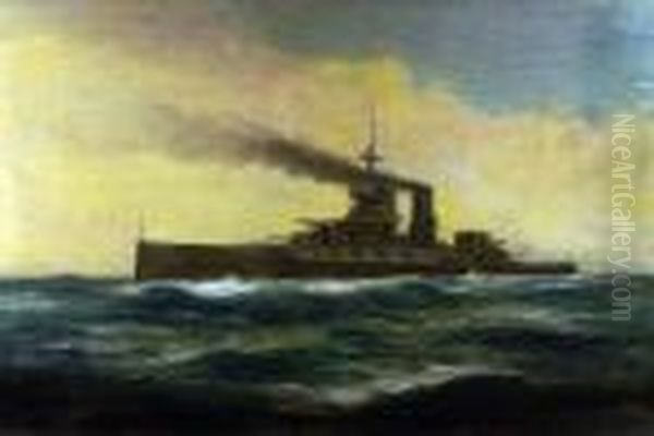 British Naval Destroyer Oil Painting by Daniel Sherrin