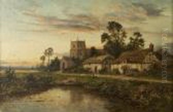 Village Landscape At Dusk Oil Painting by Daniel Sherrin