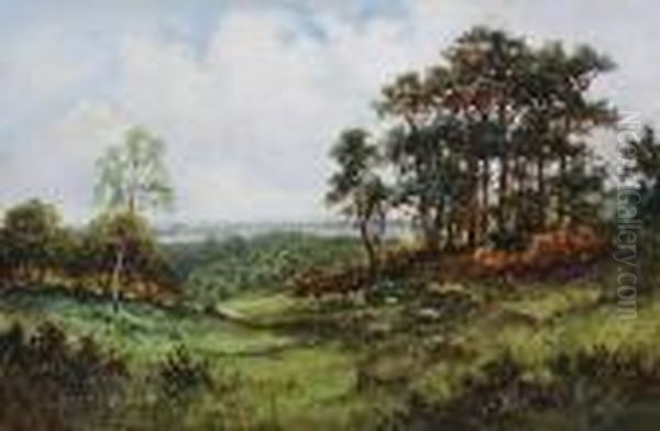 Sheep Grazing In A Wooded Landscape Oil Painting by Daniel Sherrin