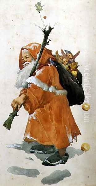 Father Christmas Oil Painting by Edith Scannell