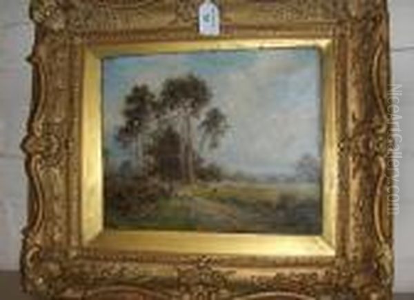 Sheep And Figures On Atrack In A Downlandlandscape, Signed Oil Painting by Daniel Sherrin