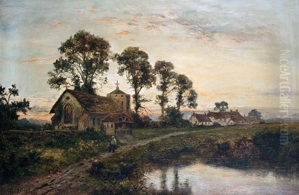 Figures By A Country Church; Figures By A Cottage, A Pair Oil Painting by Daniel Sherrin