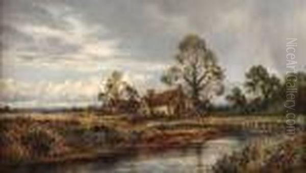 Extensive Landscape With Cottage And Sheep Grazing Oil Painting by Daniel Sherrin