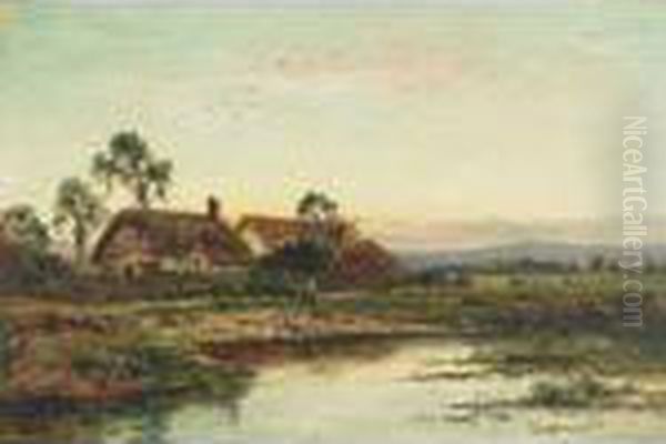 Riverside Cottages, Evening Oil Painting by Daniel Sherrin