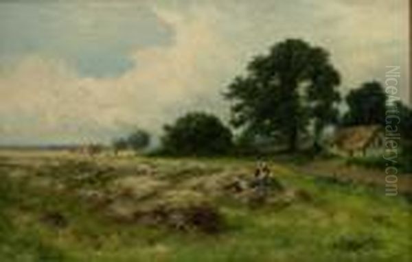 'haytime In Surrey Oil Painting by Daniel Sherrin