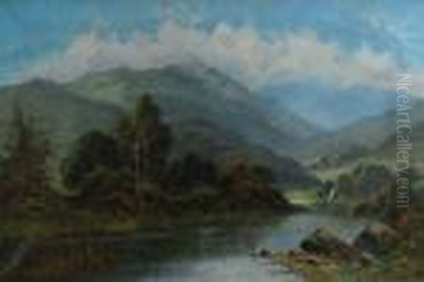 A River In A Mountainous Landscape Oil Painting by Daniel Sherrin