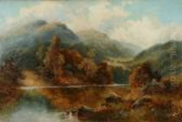 An Autumn Landscape With Lake And Mountains Oil Painting by Daniel Sherrin