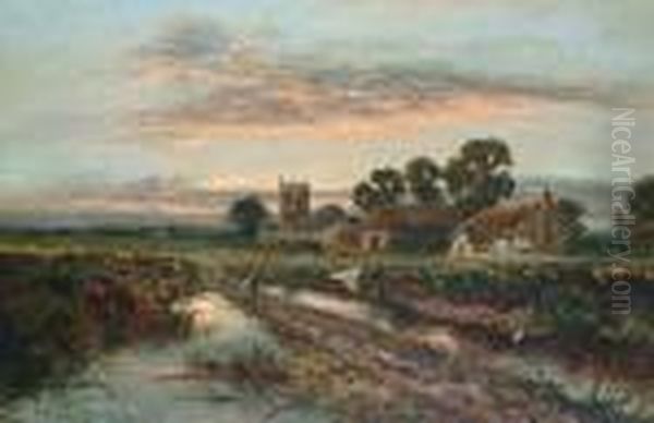 Sunset Over The Village 'd Sherrin' (lower Left) Oil Painting by Daniel Sherrin