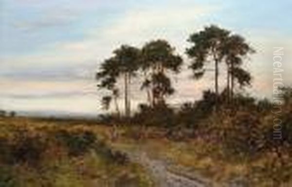 Figures On Path At Twilight 'd. Sherrin' (lower Right) Oil Painting by Daniel Sherrin