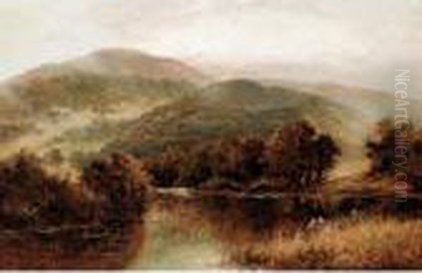 A Lake In A Wooded Valley Oil Painting by Daniel Sherrin